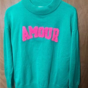 Belle by Kim Gravel Green and Pink 'Amour' Sweater XS w stretch